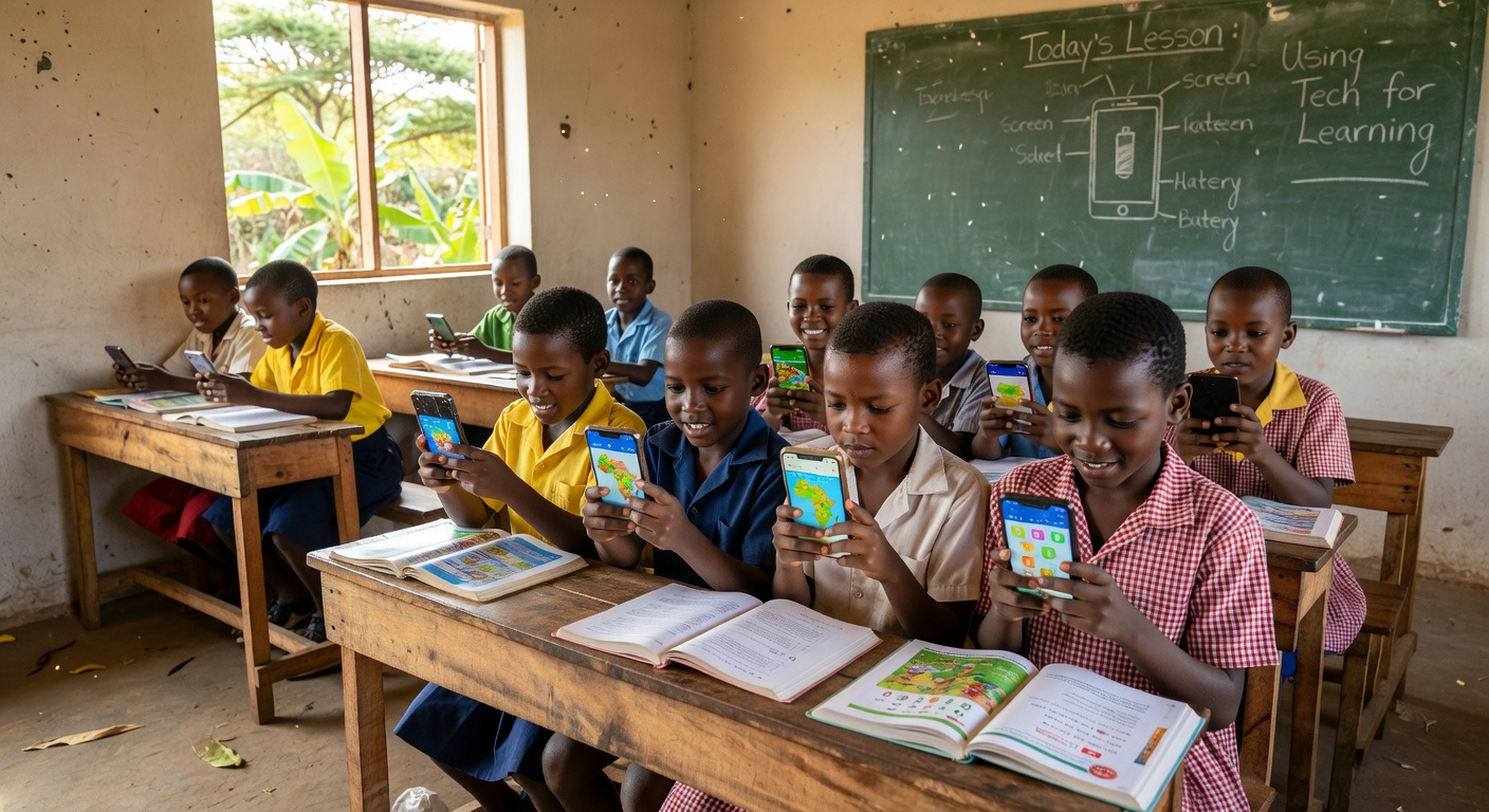 Children learning on mobile devices