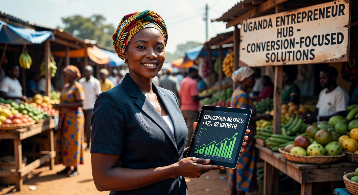 Ugandan entrepreneur using a tablet