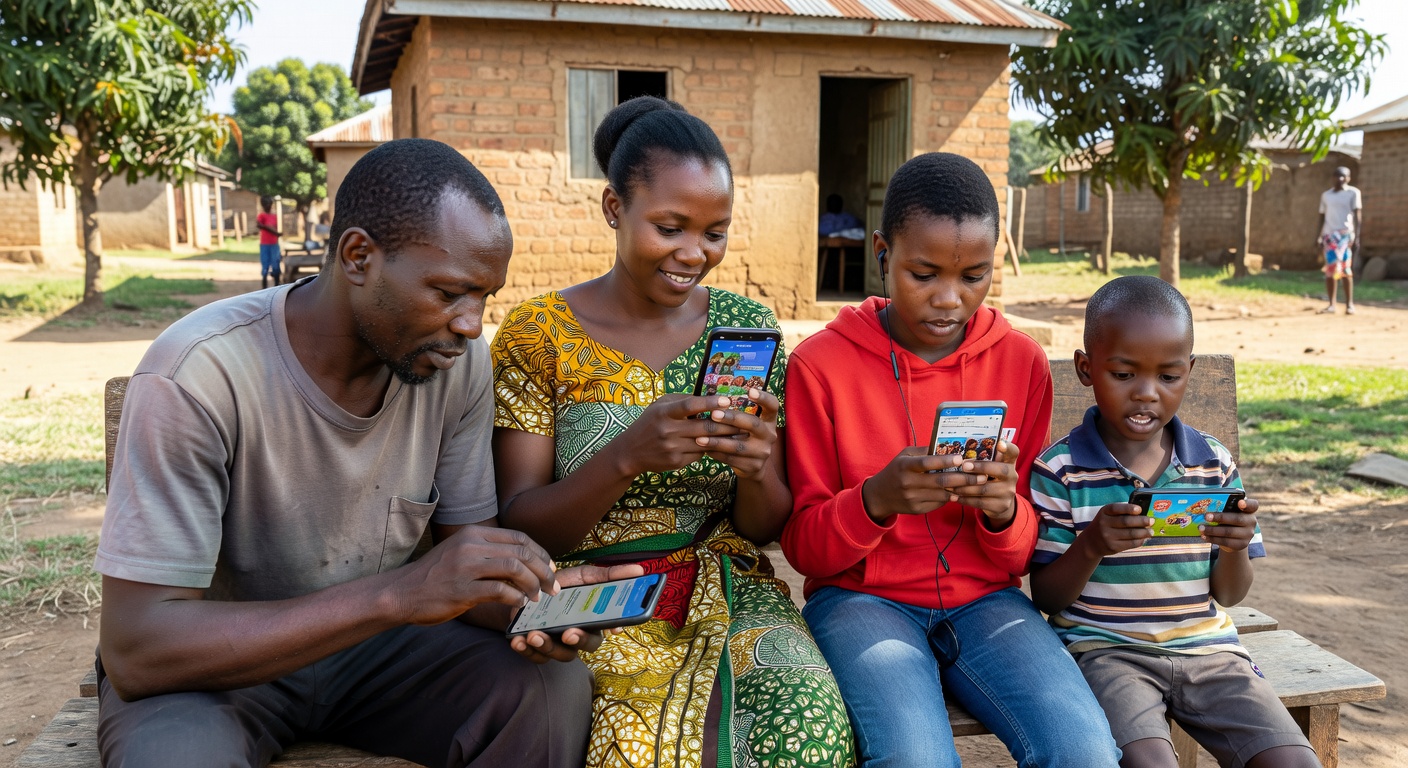 Ugandan family using mobile for business