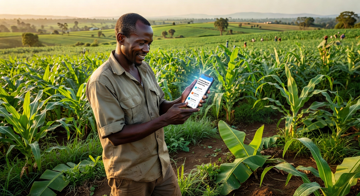 Ugandan farmer using mobile