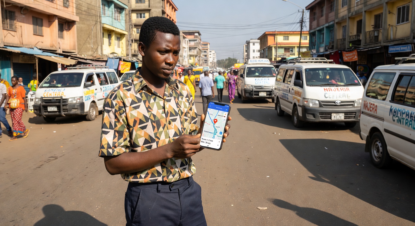 Ugandan youth using mobile map app